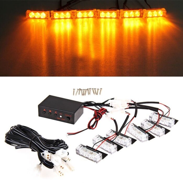 3 Led Аварийна Лампа, Жълта Блиц Светлина, Мигаща, 6 Броя с Контролер 12v