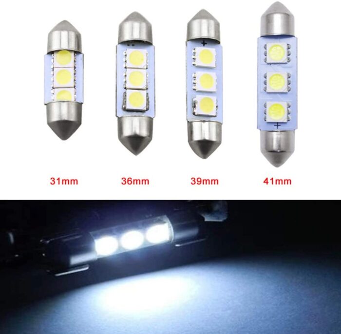 LED Лед Диодни Крушки, C5W, 3 Smd, 39mm, 12V, Бяла Светлина