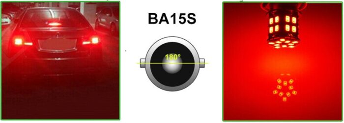 LED Лед Крушки, 30 SMD, BA15S 1156 (P21W), Срещуположни пинове (180°), Opposite, 12V, Червена Светлина