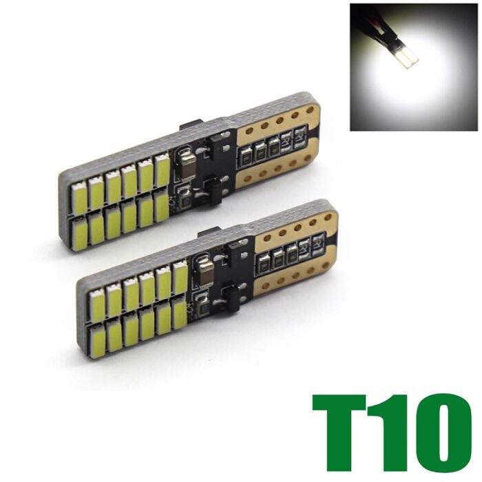 Комплект от 2 броя T10 Led крушки, W5W 4014 24SMD, 12V 24 V, бяла светлина 6000K в блистер