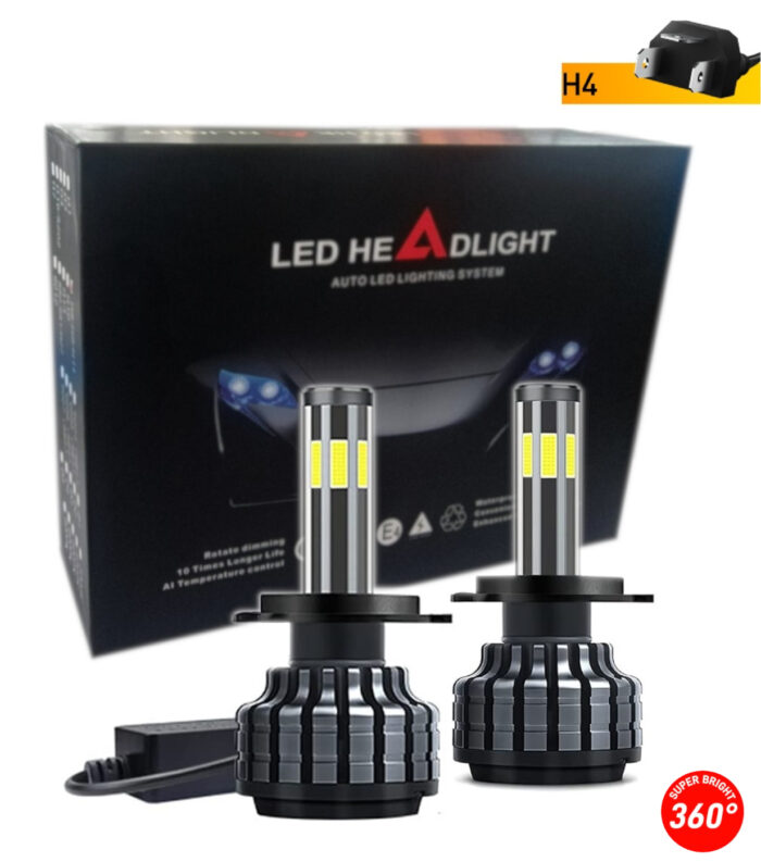 Комплект 360° градуса COB LED ЛЕД Диодни Крушки H4 Х4 12V 80W 16000lm За Фарове Canbus без Грешки къси/дълги