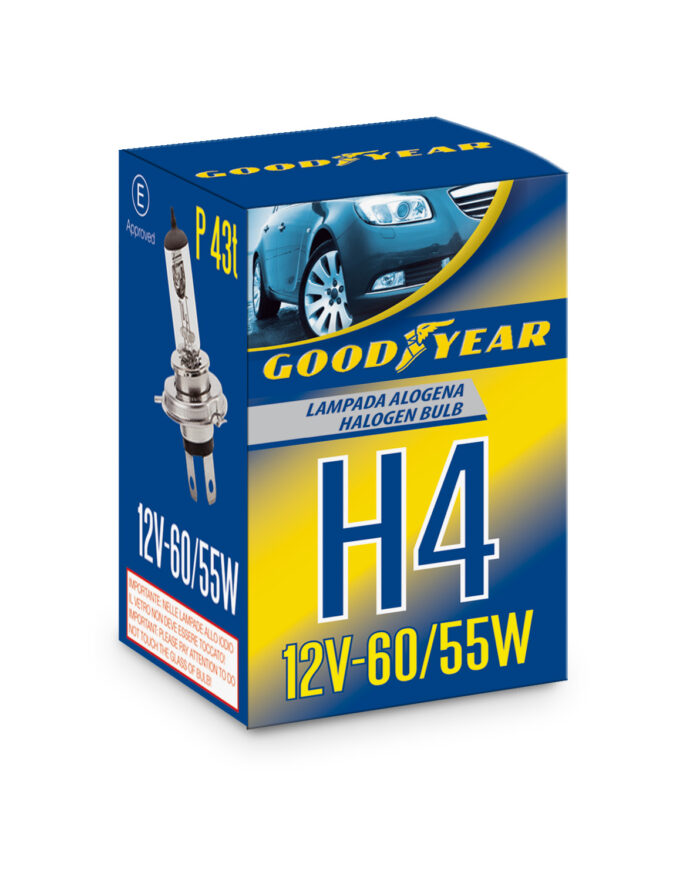 1 брой халогенна крушка H4 Х4 12V 60 / 55W P14,5s 5000K E4 Goodyear Гудиър