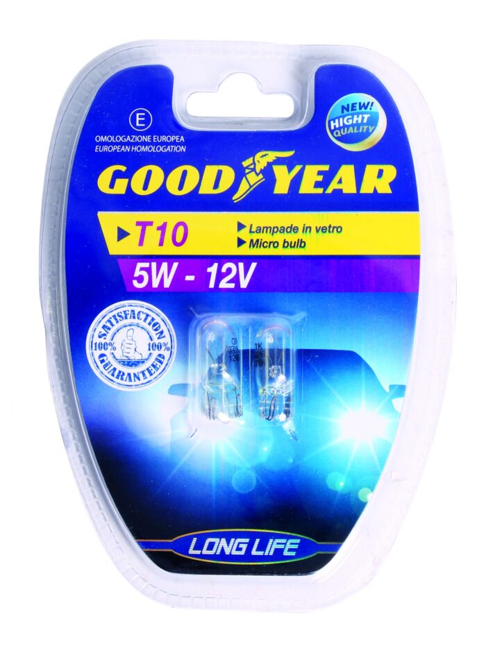 Комплект от 2 броя крушки крушка 12V T10 5W в блистер бяла светлина Goodyear Гудиър