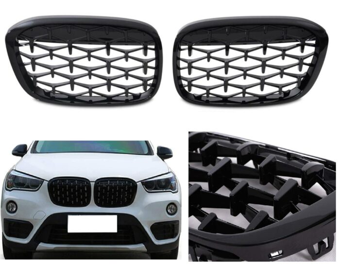 Бъбреци Решетки за БМВ BMW X1 F48 2015-2019 Diamond Meteor Style Черен Гланц