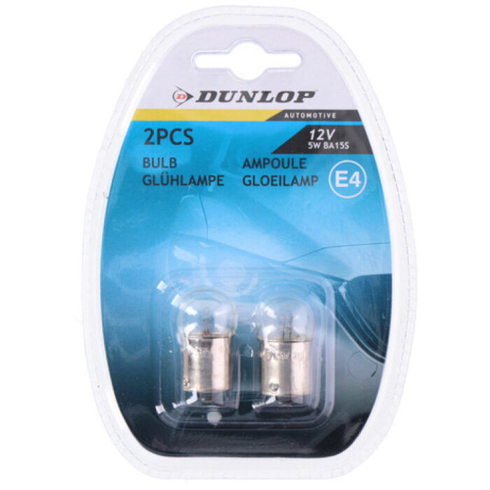 Комплект от 2 броя крушки крушка 12V BA15S 5W E4 в блистер бяла светлина Dunlop