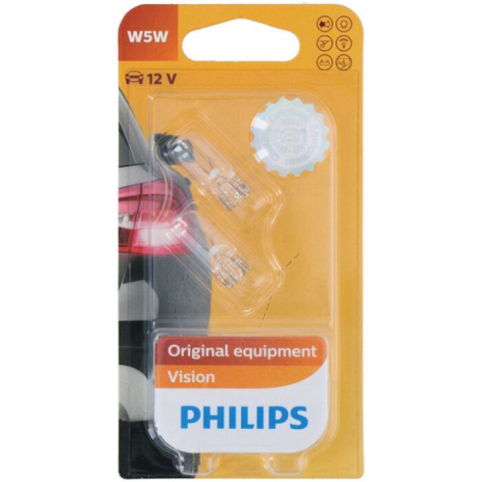 Комплект от 2 броя крушки крушка 12V T10 5W в блистер бяла светлина Philips