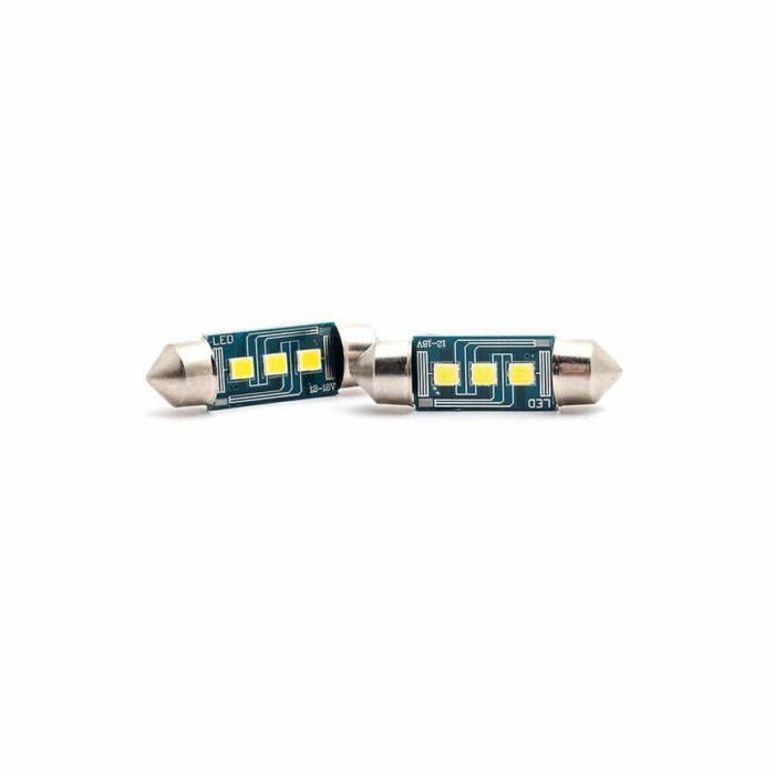 Комплект от 2 броя LED ЛЕД Диодни Крушки 3 SMD 36мм C5W 12V Бяла Светлина Canbus Error Free Без Грешки Photon