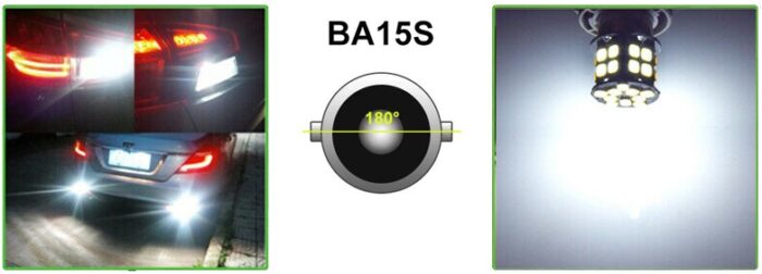 LED Лед Крушки, 30 SMD, BA15S 1156 (P21W), Срещуположни пинове (180°), Opposite, 12V, Бяла Светлина